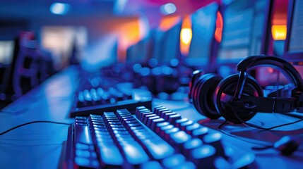 Communication Technology Essentials in Call Center Workspace A Photo Showcasing VoIP Equipment and Devices Enabling Efficient Telecommunications in a Professional Office Environment