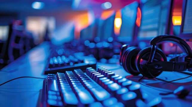 Communication Technology Essentials in Call Center Workspace A Photo Showcasing VoIP Equipment and Devices Enabling Efficient Telecommunications in a Professional Office Environment