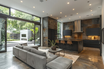 Fototapeta premium Minimalistic Dark Grey Kitchen Interior