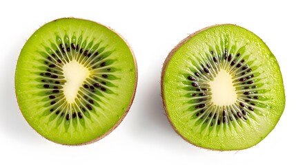 Fototapeta premium Isolated kiwi. One kiwi fruit cut in halves isolated on white background with clipping path. 