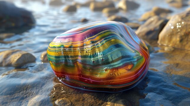 Artistic representation of an attractive colorful stone with a rainbow design