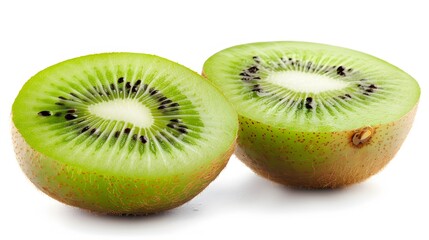 Fototapeta premium Isolated kiwi. One kiwi fruit cut in halves isolated on white background with clipping path. 
