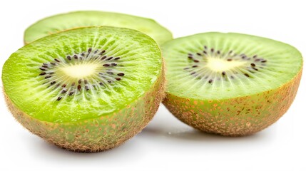 Fototapeta premium Isolated kiwi. One kiwi fruit cut in halves isolated on white background with clipping path. 
