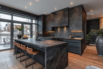 Obraz premium Minimalistic Dark Grey Kitchen Interior