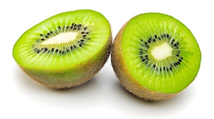 Fototapeta premium Isolated kiwi. One kiwi fruit cut in halves isolated on white background with clipping path. 