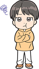 不満そうな私服の男性