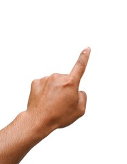 Men's hands making gestures like I'm pointing at something. or touch the phone screen Isolated on white background.