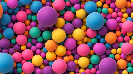 Many colorful random bright soft balls background. Colorful balls background for kids zone or children's playroom. Huge pile of colorful balls in different sizes. Vector background