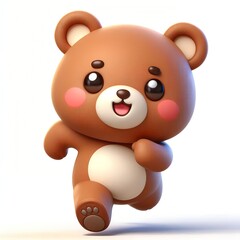 Fototapeta premium Cute Brown Teddy Bear Mascot Running on White Background