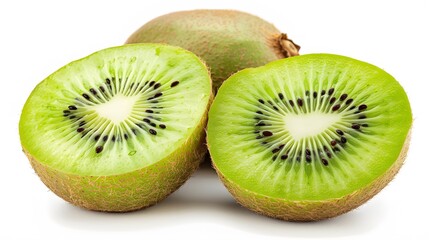 Fototapeta premium Isolated kiwi. One kiwi fruit cut in halves isolated on white background with clipping path. 