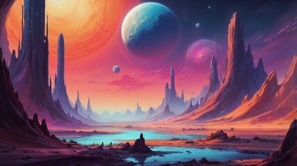 Fototapeta premium a colorful alien desert landscape