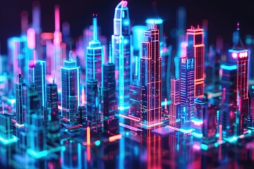 a city with a lot of lights on it, Craft a futuristic city skyline with neon lights