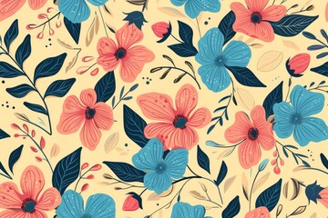 a black and red floral print fabric, Craft a vector pattern with stylized floral elements
