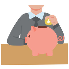 Bussiness man putting coin piggy bank for saving money