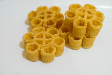 The Saroja snack with white background. Traditional food of indonesia, made from rice flour, stock photo.