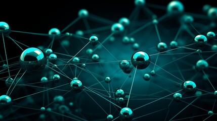 Abstract Representation of Digital Network with Connected Nodes and Spheres in a Futuristic Design.