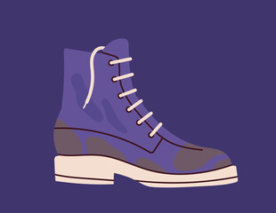 Fashionable footwear concept. Blue casual shoes. Fashion, trend and style. Trendy clothes and apparel. Flyer and booklet. Cartoon flat vector illustration isolated on blue background