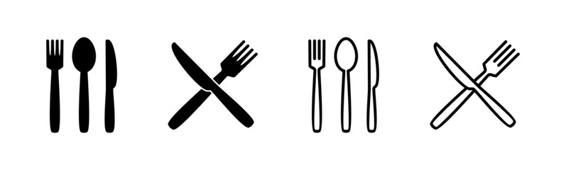 spoon and fork icon set. spoon, fork and knife icon vector. restaurant icon