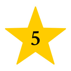 A gold star with the number 5, isolated on a transparent background - Concept of ratings, awards, achievements, and milestones