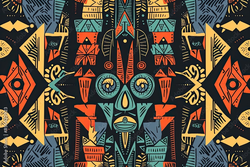Poster a colorful pattern with a black background, design a series of vector patterns inspired by nature