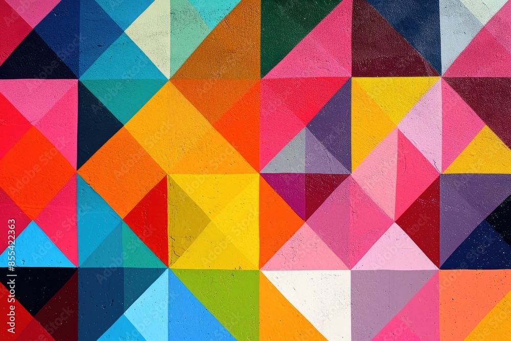 Fototapete a colorful painting of a square and triangle pattern, develop a geometric pattern with vibrant color