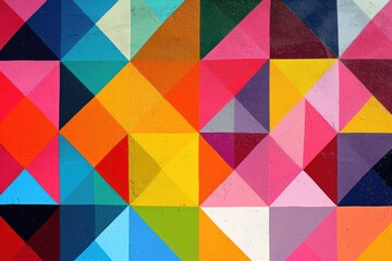 a colorful painting of a square and triangle pattern, Develop a geometric pattern with vibrant colors