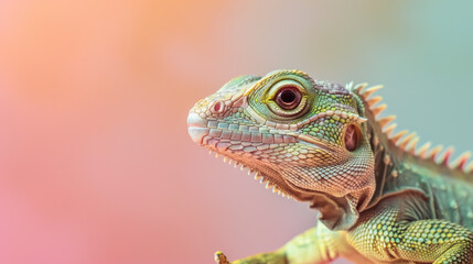 detailed close-up of a green iguana in natural light, with copy space for text - Powered by Adobe