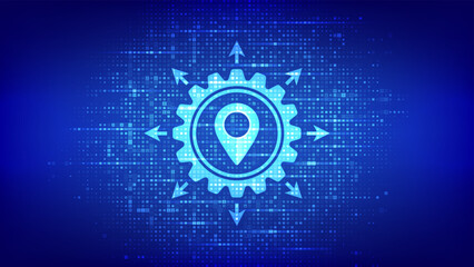 Logistics management icon made with binary code. Smart logistics and transportation. Logistic global network distribution. Digital code background with digits 1.0. Vector Illustration.