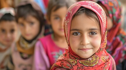 Fototapeta premium A cute Muslim toddler with a hijab, ethnic diversity
