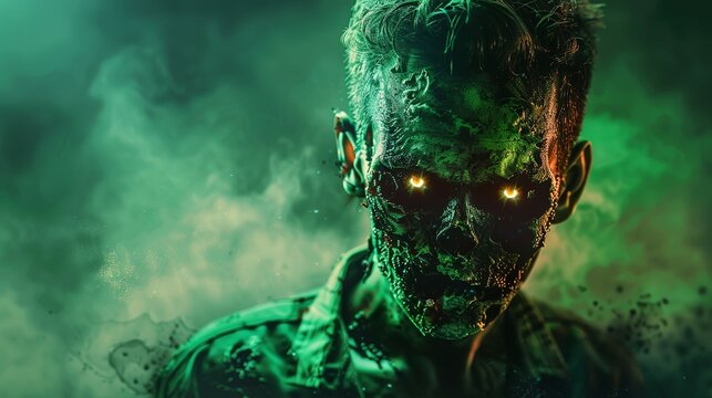 A cinematic shot of a scary zombie boy