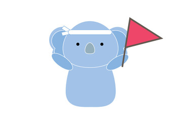 赤い旗を振るコアラ