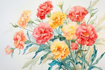 a painting of pink flowers with a brush, Paint a watercolor arrangement featuring carnations