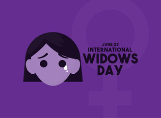International Widows Day. June 23. Purple background. Flat design vector. Sad face.