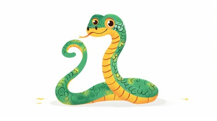 Fototapeta premium Cute Green Cartoon Snake with Big Eyes - Generative AI