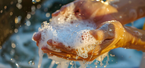 hands are washed with soap for cleaning against virus
