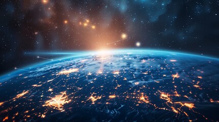 Obraz premium Earth From Space, Glowing Cities