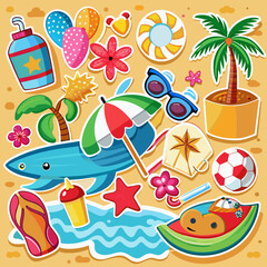 Hand drawn colored set of simple decorative elements. Various icons such as hearts, stars, speech bubbles, arrows, lines isolated on white background.