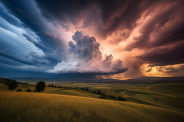 severe thunderstorm approaches rural Northern NSW and Southern Queensland, Australia. Dark clouds gather ominously as lightning streaks across the sky, accompanied by strong winds and torrential rain.