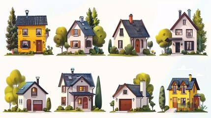 Fototapeta premium Property search abstract concept. Set of men and women choosing apartment on real estate website, checking house and concluding purchase, mortgage or rent agreement. Cartoon flat vector collection