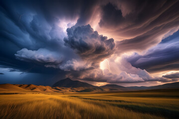 severe thunderstorm approaches rural Northern NSW and Southern Queensland, Australia. Dark clouds gather ominously as lightning streaks across the sky, accompanied by strong winds and torrential rain.