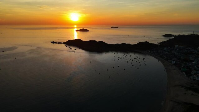 Beautiful aerial view FLC Quy Nhon beach at sunrise