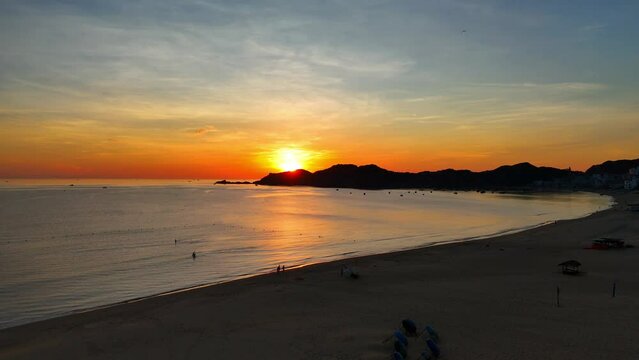 Beautiful aerial view FLC Quy Nhon beach at sunrise