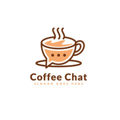 Coffee Chat logo design. A cup combine with bubble chat design concept.