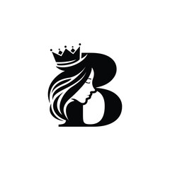 Abstract initial letter b combined with beauty girl using a queen crown. Typography vector illustration.