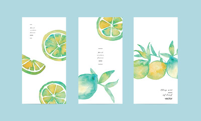 水彩画。水彩タッチのレモンベクターイラスト。水彩のレモンポストカード。夏の爽やかカードテンプレート。Watercolor painting. Lemon vector illustration with watercolor touch. Watercolor lemon postcard. Summer refreshing card template.