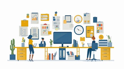 Productivity boosting concept illustration, collection of male and female business people scenes in the productivity boosting scene. mega set flat vector modern illustration