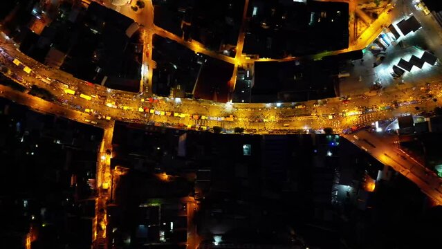 Aerial video over the capital city of La Paz in the evening in Blovia, South America
