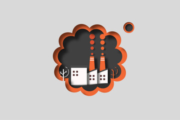 Air pollution from Industry. CO2 Emission, Reduction, neutrality concept. Air pollution protection. Ecology and Environment concept. Paper Art Vector Illustration.