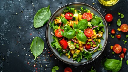 Crunchy Corn Salad Pictures on Dark Background