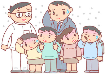 疾病のイラスト - 感染症・クラスター・集団感染・学級閉鎖・学校閉鎖